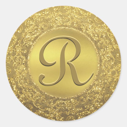 Sticker Rond Sceau de glamour Monogram Gold personnalisable (Devant)