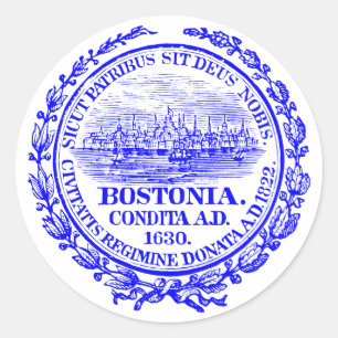 Sticker Rond Sceau de la ville vintage de Boston, bleu cobalt