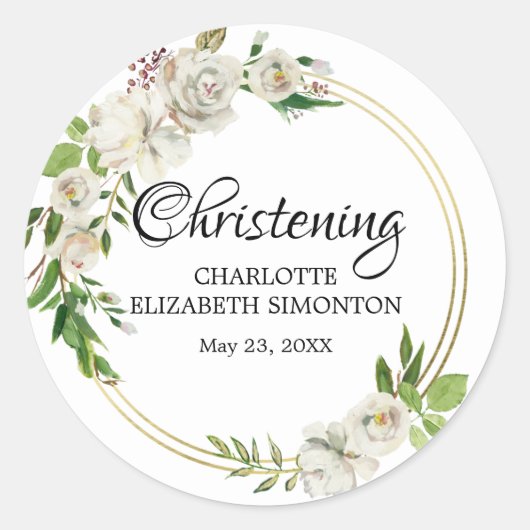 Sticker Rond Sceau de l'enveloppe de Christening Rose blanche e (Devant)