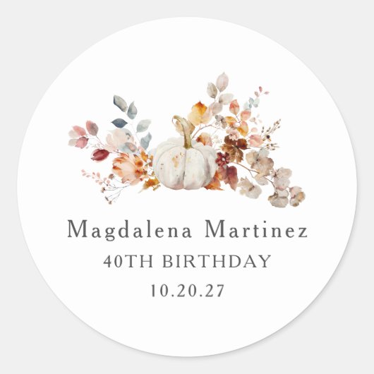 Sticker Rond Sceau de l'enveloppe de fleurs d'automne du 40e an (Devant)