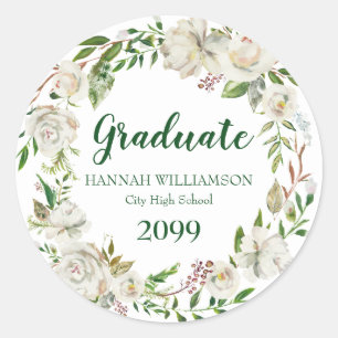 Sticker Rond Sceau de l'enveloppe de graduation florale verte e