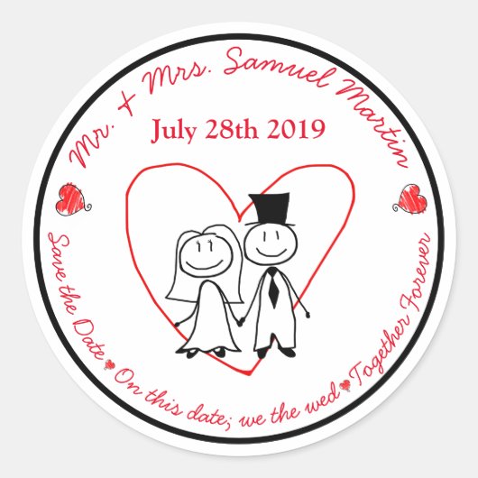 Sticker Rond Sceau de l'enveloppe de la mariée mignonne et de l (Devant)