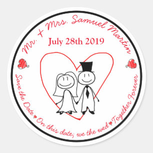 Sticker Rond Sceau de l'enveloppe de la mariée mignonne et de l