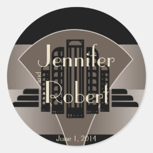 Sticker Rond Sceau de l'enveloppe de la tour Art Déco Noir et B