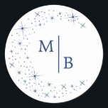 Sticker Rond Sceau de l'enveloppe de mariage blanc élégant céle<br><div class="desc">Invitez vos invités à une soirée de romance et de clair de lune avec ce sceau d'enveloppe de mariage blanc lune élégant céleste de la collection de mariage élégant céleste. Doté d'un fond blanc brillant orné d'étoiles scintillantes et d'une typographie raffinée, ce design céleste moderne est parfait pour les couples...</div>