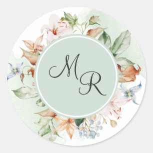 Sticker Rond Sceau de l'enveloppe de monogramme vert floral