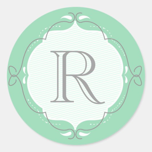 Sticker Rond Sceau de l'enveloppe du monogramme à la menthe (Devant)