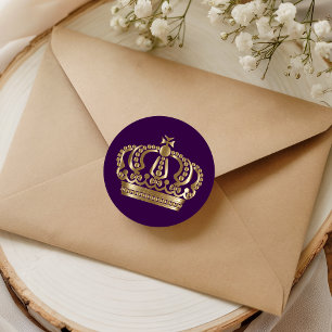 Sticker Rond Sceau de l'enveloppe royale de Couronne or violet