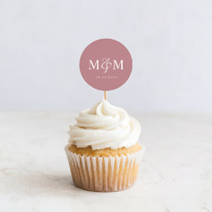 Sticker Rond Sceau de lettre de mariage à monogramme rose pouss