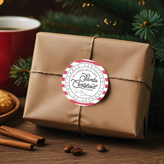 Sticker Rond Sceau de livraison certifié Père Noël Red & White 