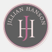 Sticker Rond Sceau De Logo Monogramme Unique Rose Et Enveloppe  (Devant)