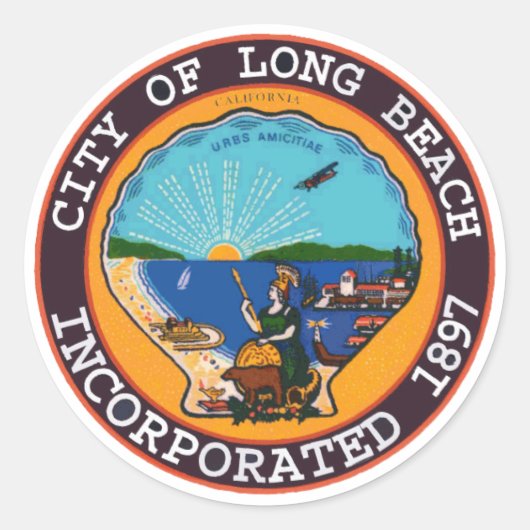 Sticker Rond Sceau de Long Beach, Californie (Devant)