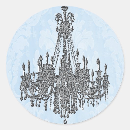 Sticker Rond Sceau de lustre bleu La Silver et Damask (Devant)