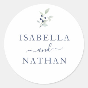 Sticker Rond Sceau de mariage botanique chic bleu marine aquare
