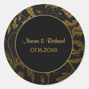 Sticker Rond Sceau de Mariage damassé Gold et Black - Personnal