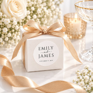 Sticker Rond Sceau de mariage de couple minimaliste moderne ave