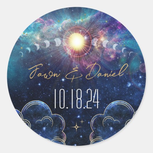 Sticker Rond Sceau de mariage de phase lunaire céleste (Devant)