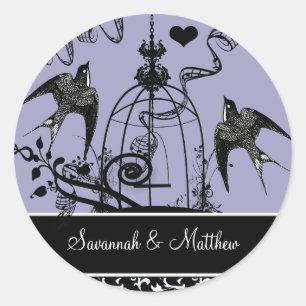 Sticker Rond Sceau de mariage d'oiseaux vintage