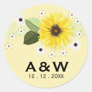 Sticker Rond Sceau de mariage floral tournesol campagne moderne