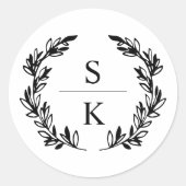 Sticker Rond Sceau de mariage monogramme de couronne de laurier (Devant)
