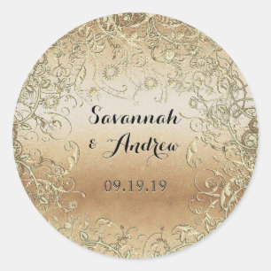 Sticker Rond Sceau de mariage noir et or