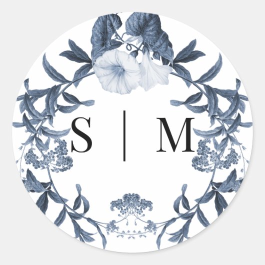 Sticker Rond Sceau de mariage printanier à fleurs sauvages bleu (Devant)