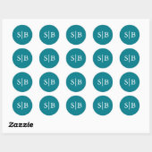 Sticker Rond Sceau de mariage sarcelle Monogramme Classique pou (Feuille)