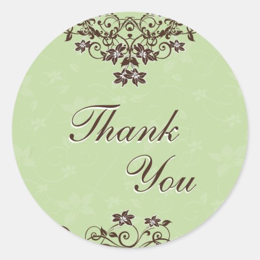 Sticker Rond Sceau de Merci - Vert menthe & Chocolat Brown (Devant)