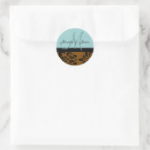 Sticker Rond Sceau de monogramme bleu Mariage damassé Brown (Sac)