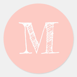 Sticker Rond Sceau de monogramme initial de script moderne rose