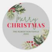 Sticker Rond Sceau de Noël gris et blanc (Devant)