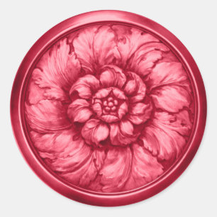 Sticker Rond Sceau de style baroque vintage en relief Rouge 5
