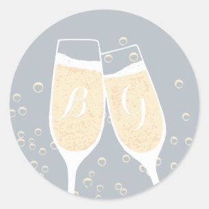 Sticker Rond Sceau de toast mariage Champagne