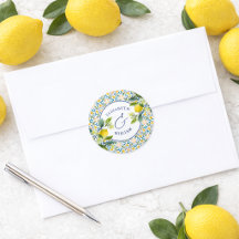 Sceau d'enveloppe à monogramme au citron italien