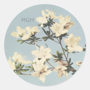 Sticker Rond Sceau d'enveloppe à monogramme floral d'azalée crè