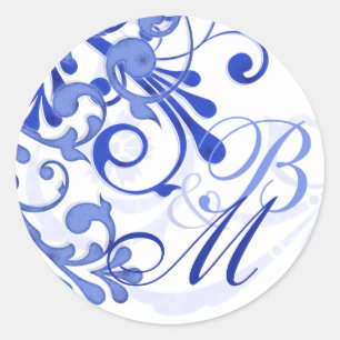 Sticker Rond Sceau d'enveloppe Abstraite bleue et blanche