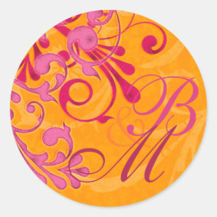 Sticker Rond Sceau d'enveloppe Abstraite rose et orange