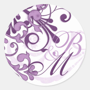 Sticker Rond Sceau d'enveloppe Abstraite violette et blanche