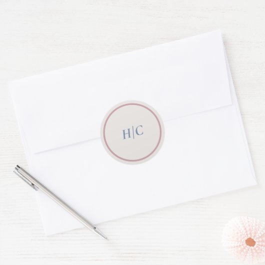 Sticker Rond Sceau d'enveloppe avec initiales de mariés minimal (Enveloppe)