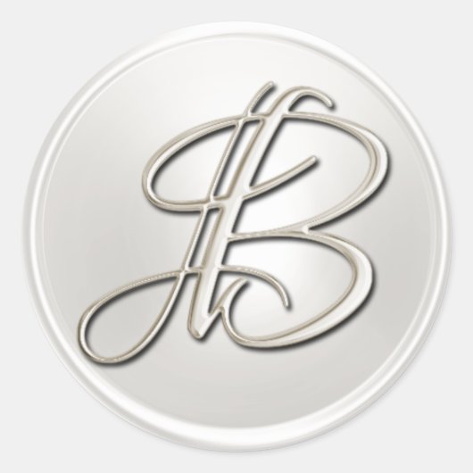 Sticker Rond Sceau d'enveloppe B Monogramme d'argent (Devant)