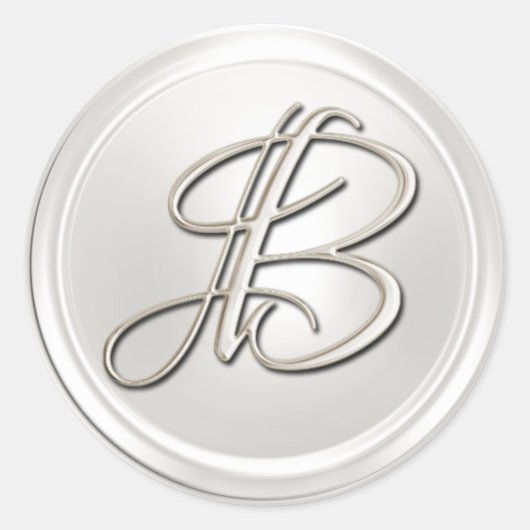 Sticker Rond Sceau d'enveloppe B Monogramme d'argent (Devant)