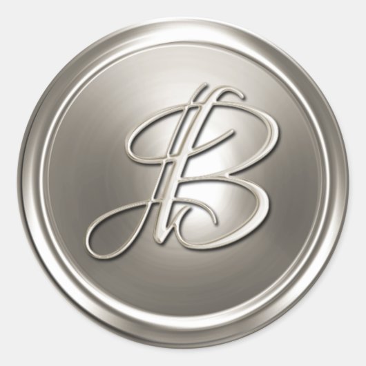 Sticker Rond Sceau d'enveloppe B Monogramme d'argent (Devant)
