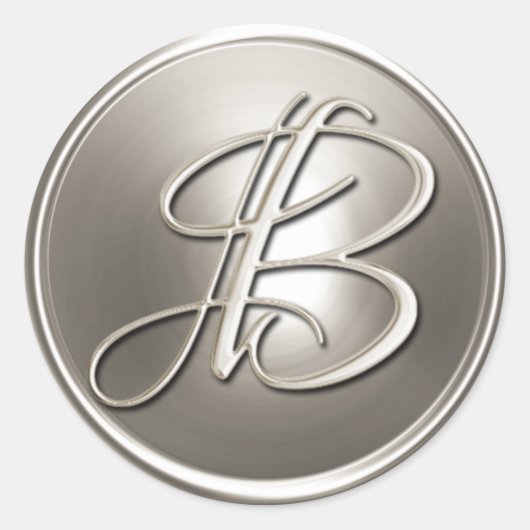 Sticker Rond Sceau d'enveloppe B Monogramme d'argent (Devant)