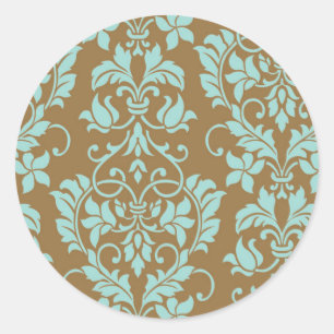 Sticker Rond Sceau d'enveloppe Brown et bleu Damas
