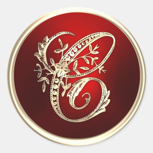 Sticker Rond Sceau d'enveloppe C Monogramme or et rouge (Devant)