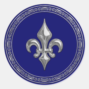 Sticker Rond Sceau d'enveloppe couleur et argent Fleur de Lis