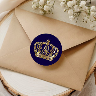 Sticker Rond Sceau d'enveloppe Couronne Bleu Or Élégant