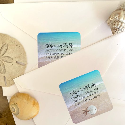 Sticker Rond Sceau d'enveloppe d'adresse de retour Beach Shells