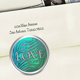 Sticker Rond Sceau d'enveloppe d'amour de paon Art Déco argenté