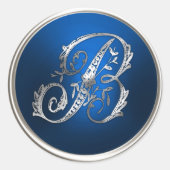 Sticker Rond Sceau d'enveloppe d'argent et de monogramme B bleu (Devant)